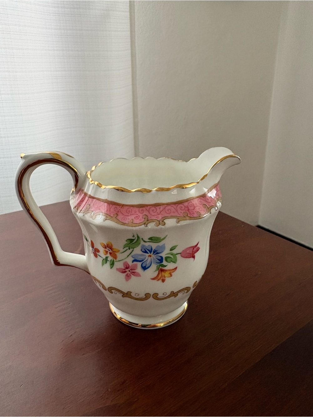 Crown Staffordshire vibrate pink Tunis style floral creamer VTG fine bone china